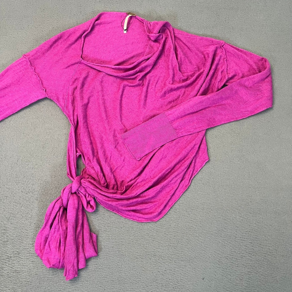 Free People‎ Magenta Side Tie Asymmetrical Lightweight Knit Wrap Top XS Boho